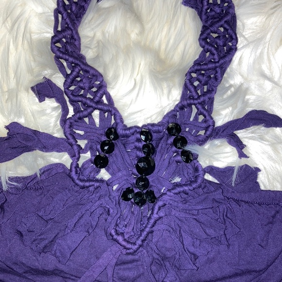 BEBE Purple Braided Fringe Beads Halter Top Shelf Bra Top M - Picture 9 of 16